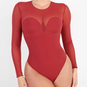 Popilush Shapewear Illusion Mesh Long Sleeve Tummy Control Bodysuit